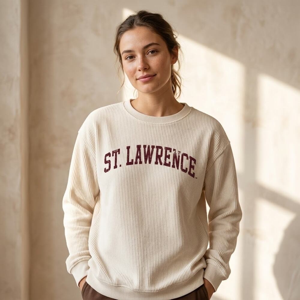 MV Sport St Lawrence cream ribbed long sleeve college spell out sweatshirt large